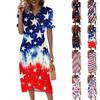 Пляжные платья для женщин, весна-лето, элегантное платье с V-образным вырезом и принтом «День независимости», струящееся гавайское макси-платье со сборками