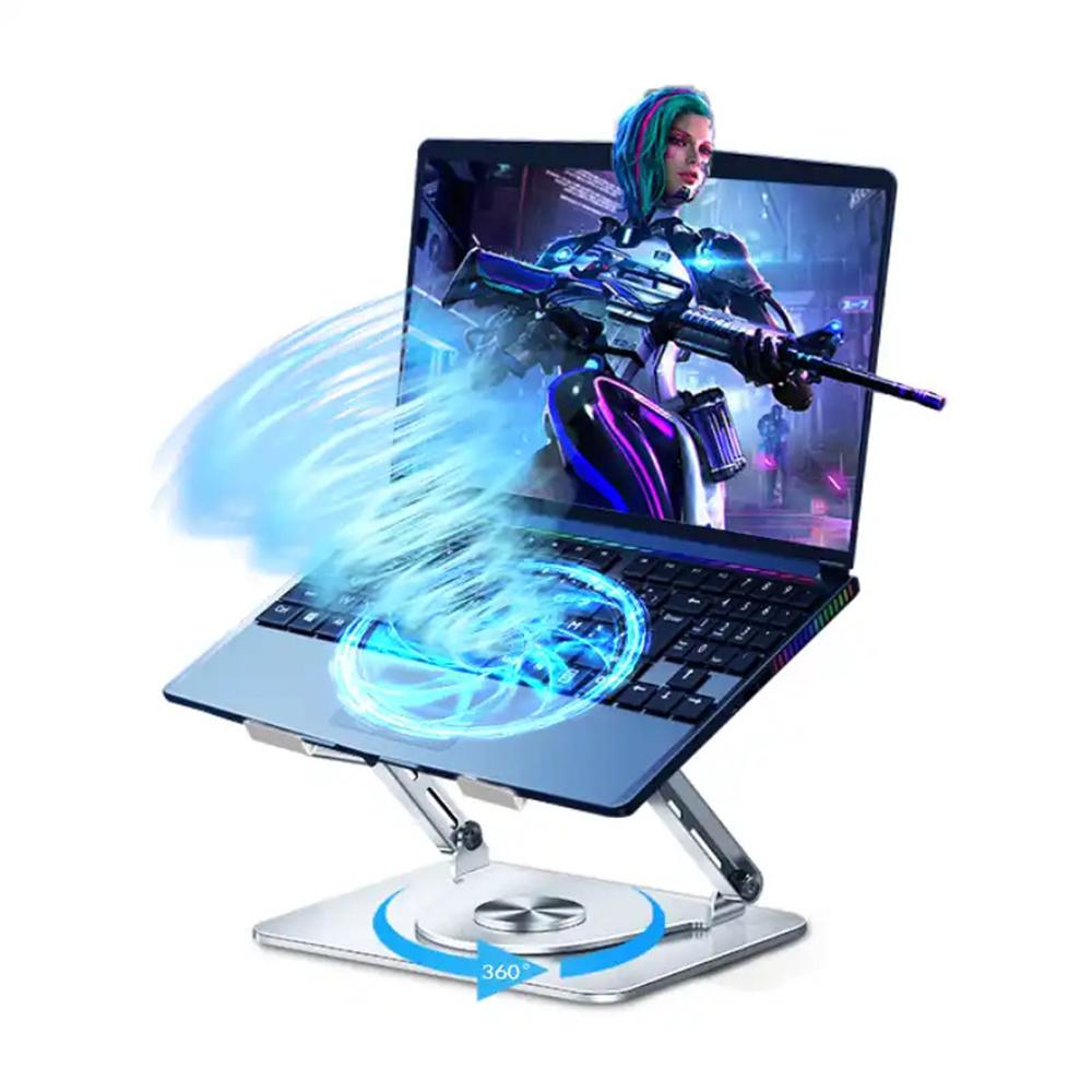 Carbon Steel Laptop Stand with RGB Light Fan 360 Degree Rotation Gaming Office Cooling Bracket