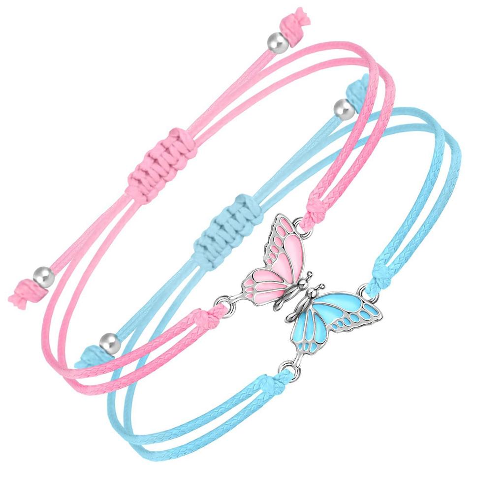 2pcs Matching Bracelets Butterfly Friendship Adjustable Strand Best Friends Bracelets Handmade Charm Couples Jewelry