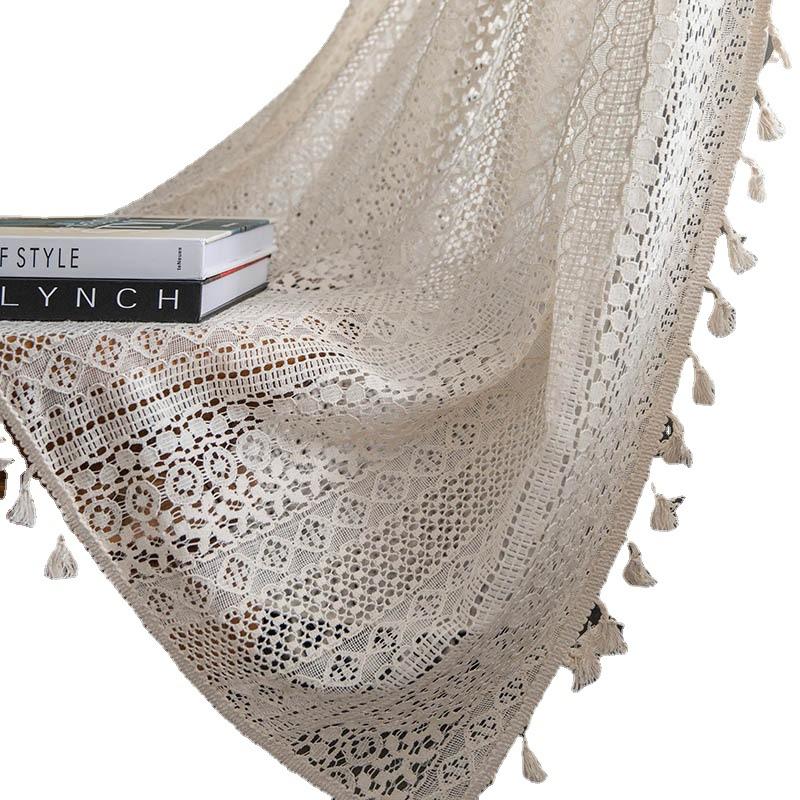 American Crochet Lace Blackout Curtains - Soundproof Hook-and-Loop Tape for Bedroom/Living Room/Kitchen, Bay Window Ready-Made