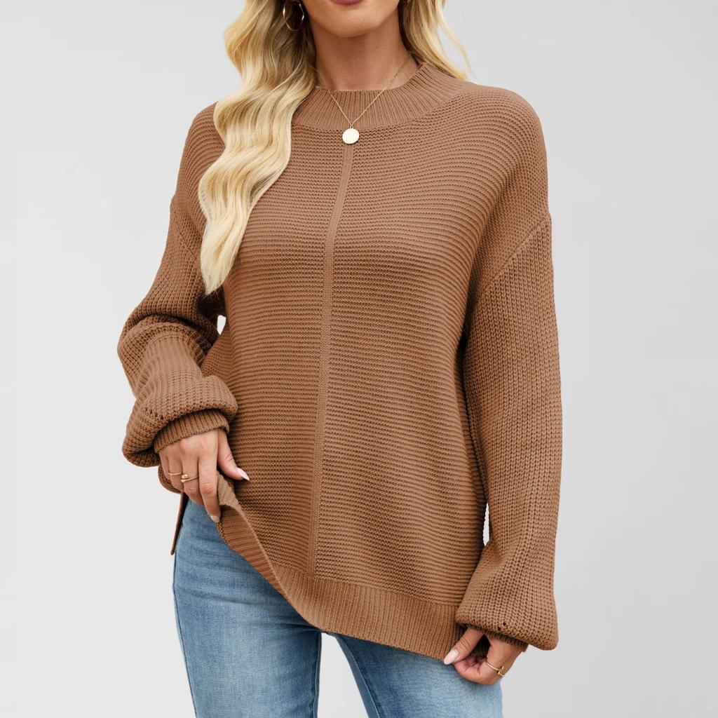 Женский пуловер с круглым вырезом, длинными рукавами, повседневный, свободного кроя, вязаный, однотонный, мягкий