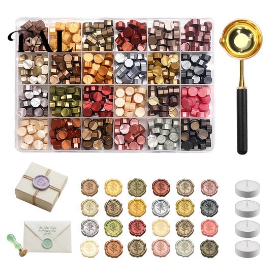 Wax Stamp Supplies Seal Kit, with Beads Melting Spoon And Candles Set, Vintage Letter Sealing for DIY Crafting Wedding Invitations Envelope Set