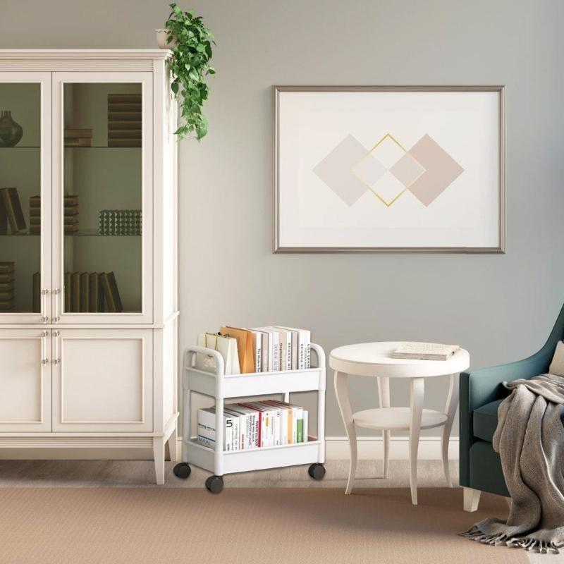 Компактная передвижная тележка для хранения Прочная пластиковая хозяйственная тележка Аксессуар для книг, кухонной утвари и прочего для организации