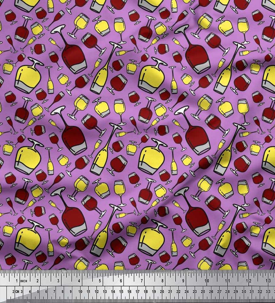 Soimoi Японская креп-сатиновая ткань с принтом для бутылок и бокалов для вина, ткань для рукоделия по метрам, 42 дюйма