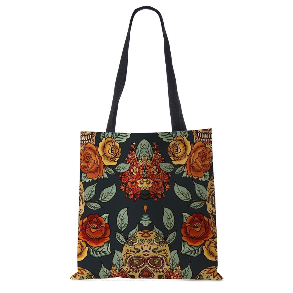 Сумка-тоут с цветочным принтом черепа ко Дню мертвых, женские сумки, сумки через плечо для девушки с сахарным черепом на Хэллоуин, большая вместимость CLE