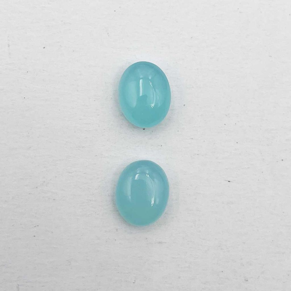 Natural Aqua Chalcedony Oval Cabochon Loose Gemstone Lot 2 Pcs 8*10 MM 5 CT For Jewelry Making