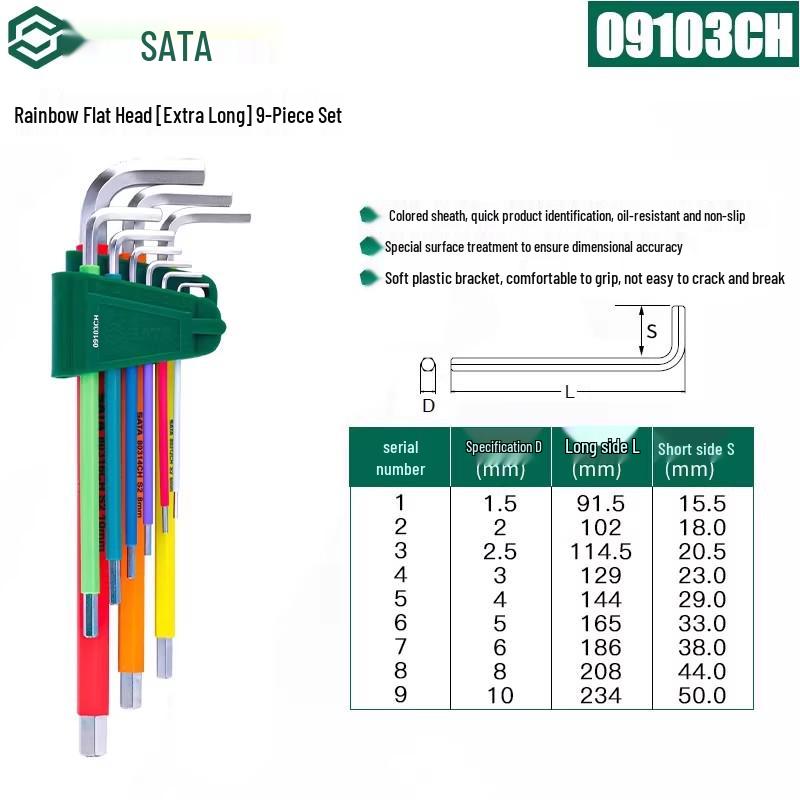SATA Экстрадлинный набор шестигранных и Torx ключей с шаровыми и плоскими головками