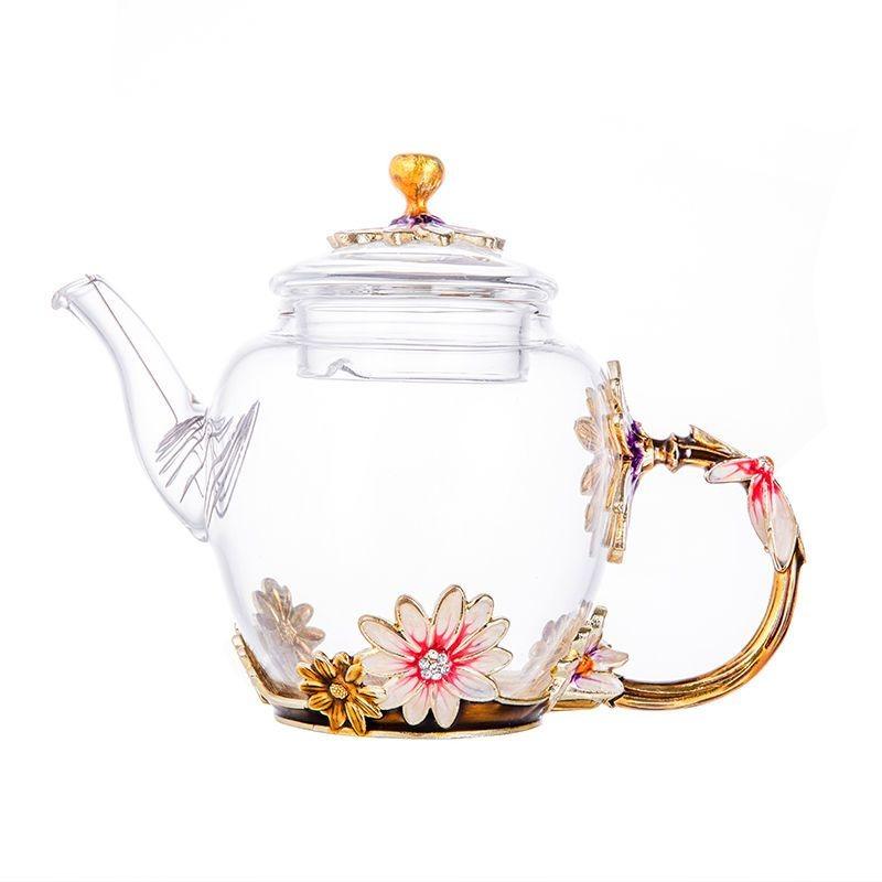 Простая современная утолщенная термостойкая стеклянная маленькая чайная кружка с фильтром, заварочный чайник, чайный набор, включающий 1 горшок и 6 чашек цветочного чайника