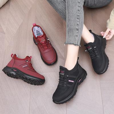 Женские зимние теплые туфли на флисовой подкладке, кроссовки на шнуровке из искусственной кожи с меховой подкладкой для женщин, походная спортивная обувь на открытом воздухе с нескользящей подошвой