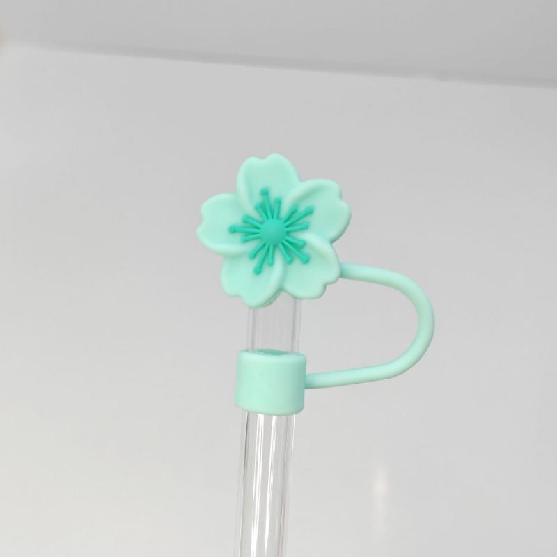 1pcs Straw Cover Cap for Stanley Cup Begonia Flower Dust-Proof Straw Toppers 10mm Reusable Silicone Straw Tips Lids Party Decor