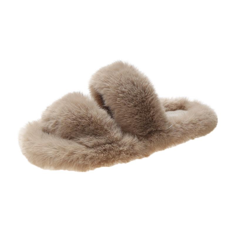 Fashion NEW Design Women Winter House Furry Slippers Women Cross Fluffy Fur Home Slides Flat Indoor Floor Shoes Ladies 2024