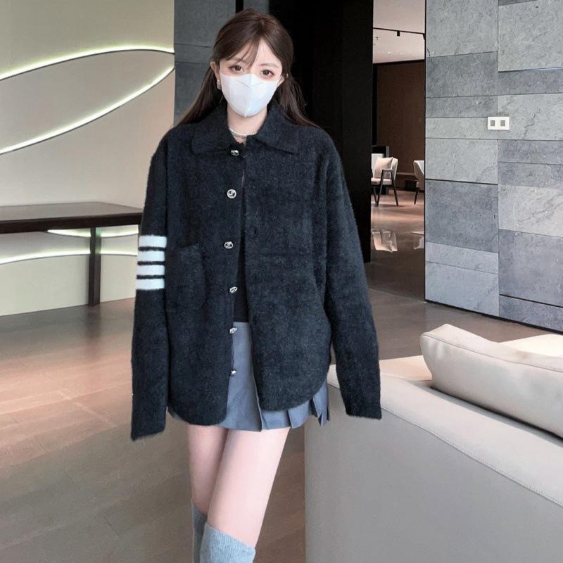 Autumn/Winter Four-Bar Stripe Loose Cardigan