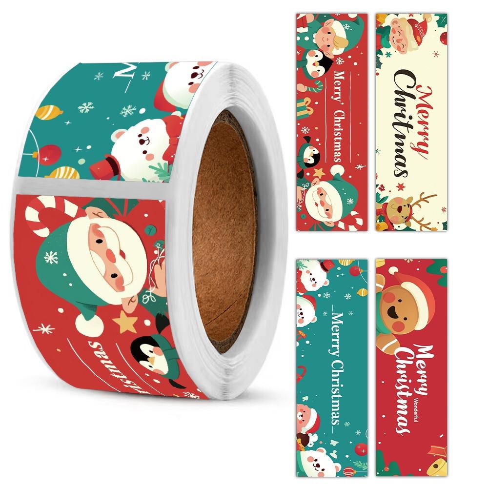 120PCS Multicolor Merry Christmas Stickers 7.6*2.5cm Cartoon Santa Snowman Packaging Decals Package Decoration Mixed Pattern