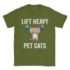 Lift Heavy Pet Cats Cotton TShirt For Unisex Beach  Y2K Retro T Shirts Crew Neck Hipster Tees Oversized Casual Clothes