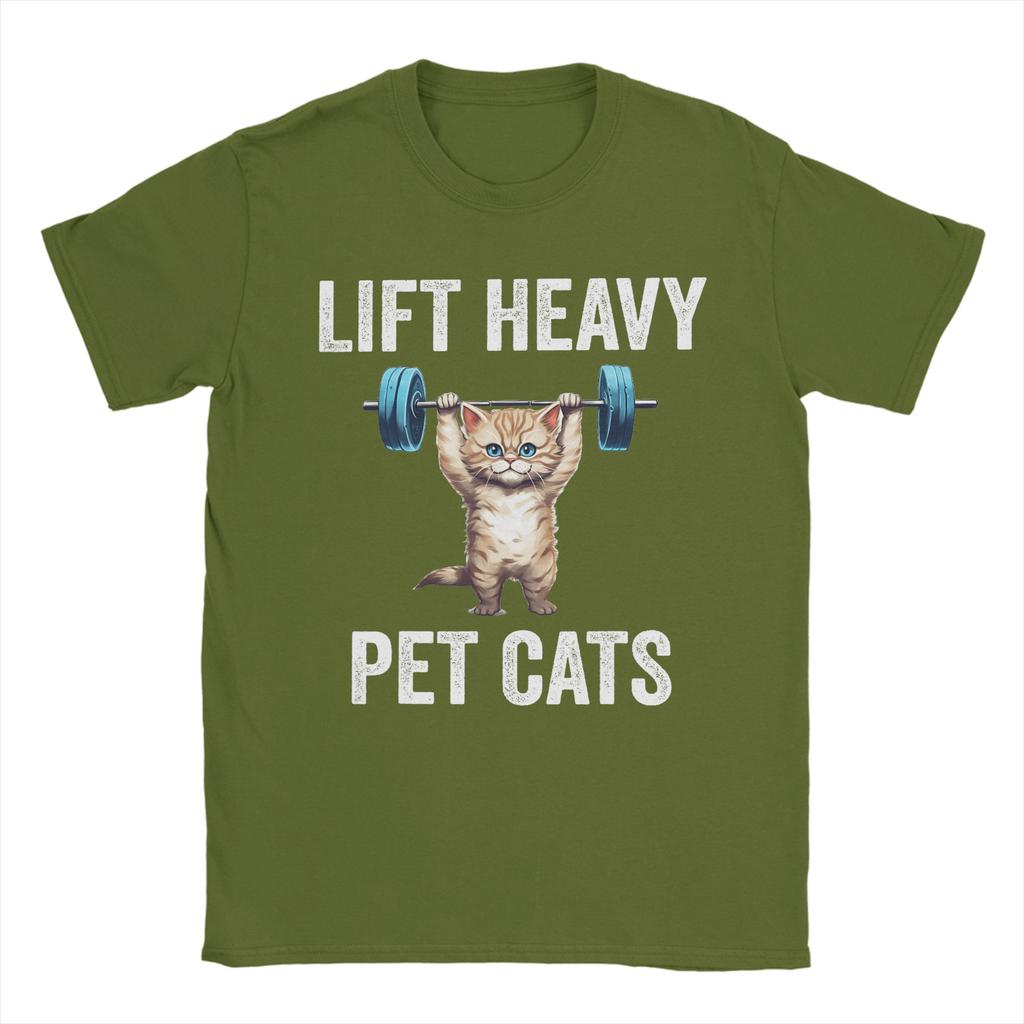 Lift Heavy Pet Cats Cotton TShirt For Unisex Beach Y2K Retro T Shirts Crew Neck Hipster Tees Oversized Casual Clothes