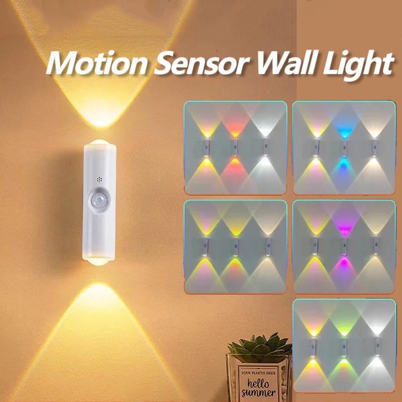 Magnetic Motion Sensor Night Light Rechargeable Smart RGB Gradient Wall Lamp for Bedroom Bathroom Closet Garden