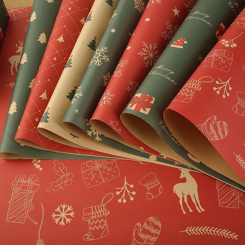 52*75см Рождественская подарочная упаковочная крафт-бумага Новый год День рождения Подарочная упаковка Декор DIY Изделия из бумаги Упаковочная бумага для цветов Украшение