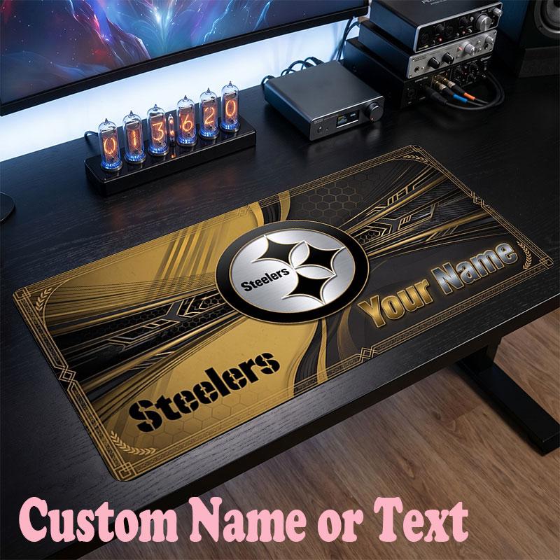Pittsburgh Steelers Customized Name Text Mouse Pad, Large Desk Mouse Mat Personalized Home Office Present