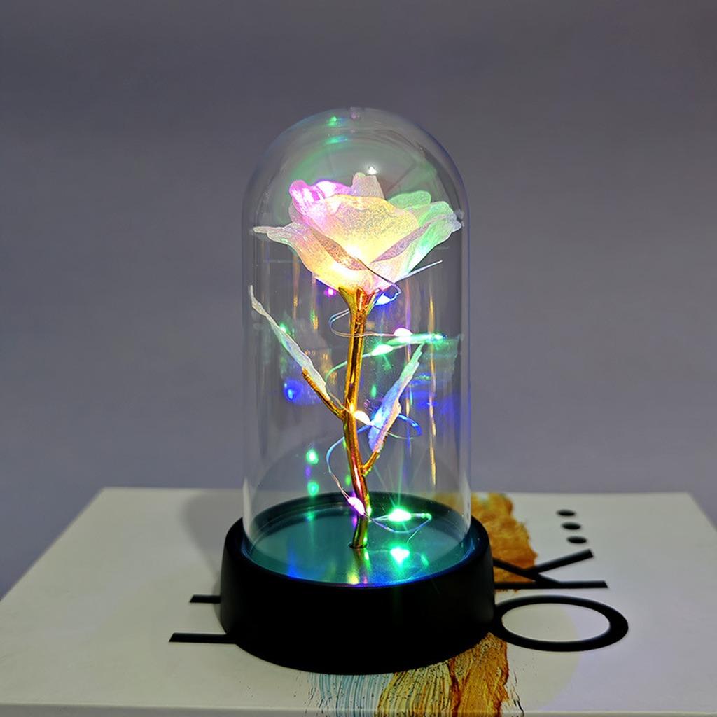 Eternal Rose Decor Compact Glass Dome Night Light Table Decor Night Light Soft Led Lighting Gold Foil Rose Gift For Bedroom