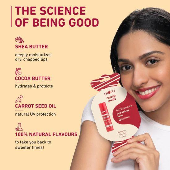 Оттеночный бальзам для губ Plum Candy Melts Red Velvet Love | Увлажняет и питает | Увлажняет сухие и потрескавшиеся губы | 100% веганский продукт | 4,5 г