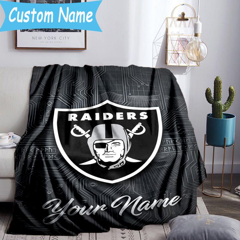 Custom Name Raiders Team Logo Design Flannel Blanket, Use for Birthday/Holiday Gift, Soft Blanket for Sofa/Bed/Camping/Office, Home Decor