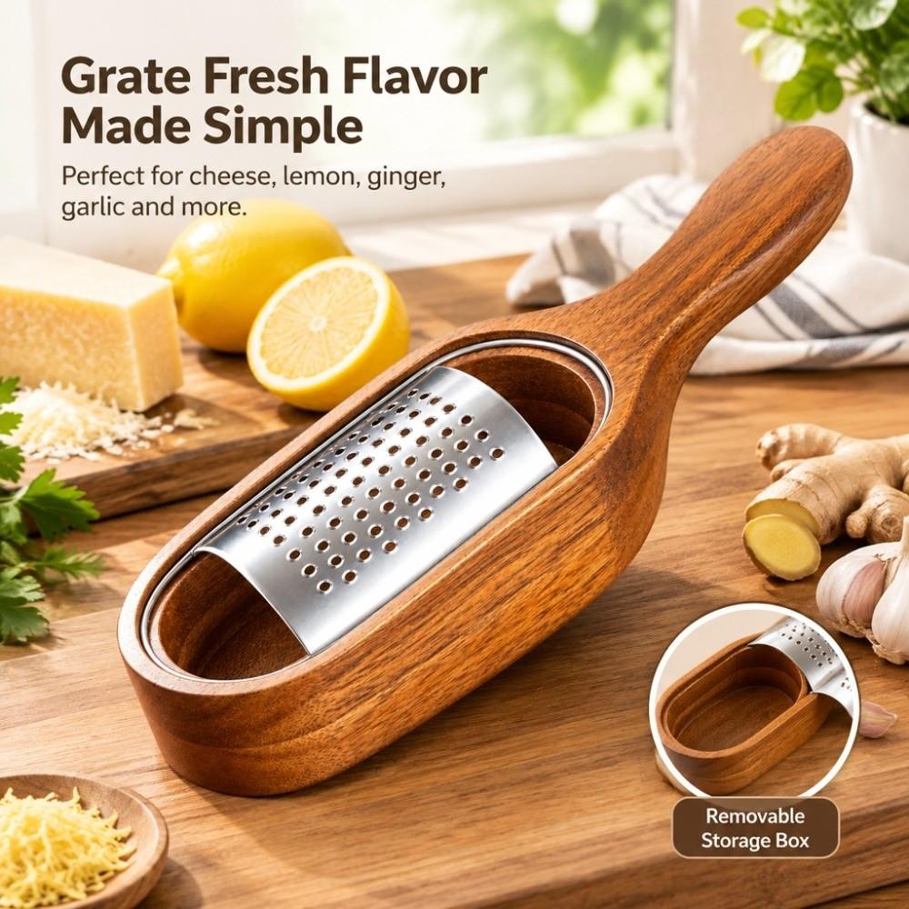 with Container Wooden Cheese Grater Stainless Steel Citrus Grater Ginger Grater Home Cooking