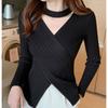 Осень Новый тонкий V-образный вырез с длинным рукавом вязаный свитер женский топ однотонный зимняя женская одежда модный приталенный пуловер свитера женский теплый трикотаж 24875