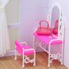 Fashion Pink Plastic Doll Bedroom Furniture Dressing Table & Chair Accessories Children Toy Kid Gift
