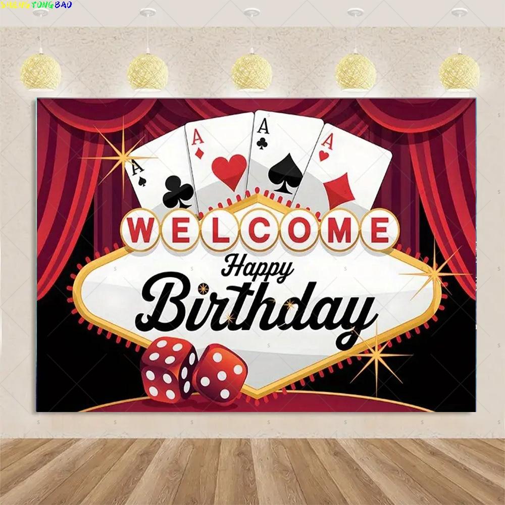 Playing Cards Theme Birthday Party Photography Background Banner Poker Dice Glitter Decorations Studio Backdrops SA-01