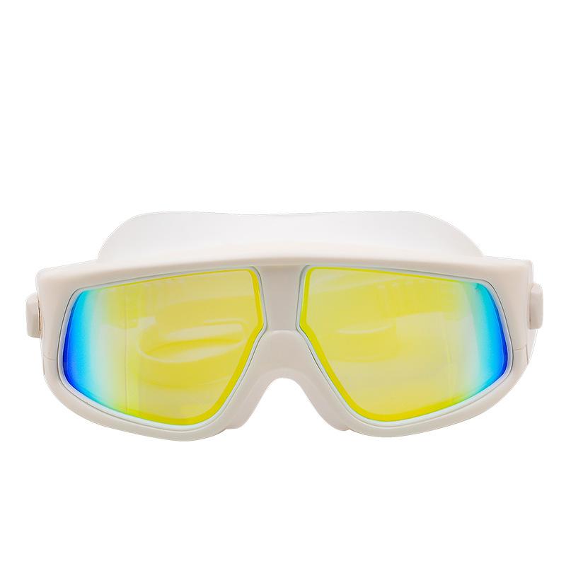 Adult large-frame waterproof anti-fog swimming goggles, large-frame silicone anti-UV electroplated flat-diving goggles