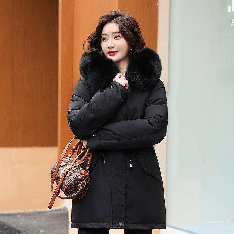 Women's Winter Plus Velvet Jacket Mid-length Korean Version of The Loose Big Fur Collar Fashion Thick Cotton Jacket