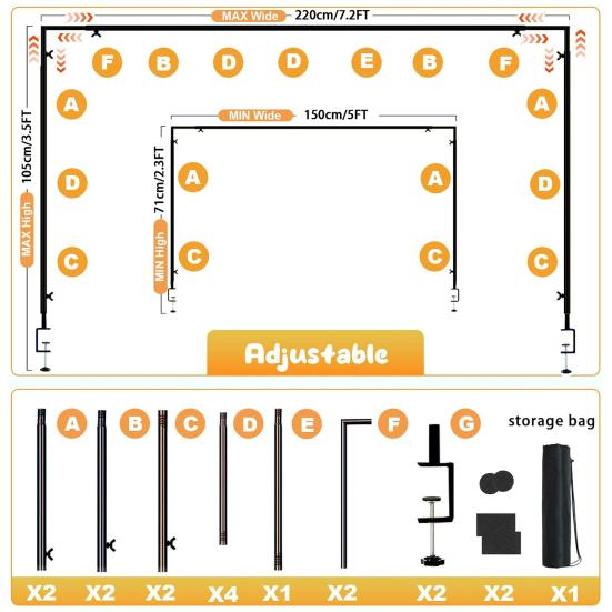 Настольная стойка для удилищ с зажимами Регулируемая длина 59"-86" Высота 28"-41" Настольная арочная стойка Металлическая арка для гирлянды из воздушных шаров для свадьбы дня рождения