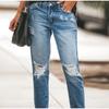 2025 New Casual Elegant Fashionable High-waisted Jeans Women's Water-washed Distressed Denim Trousers Spring Summer