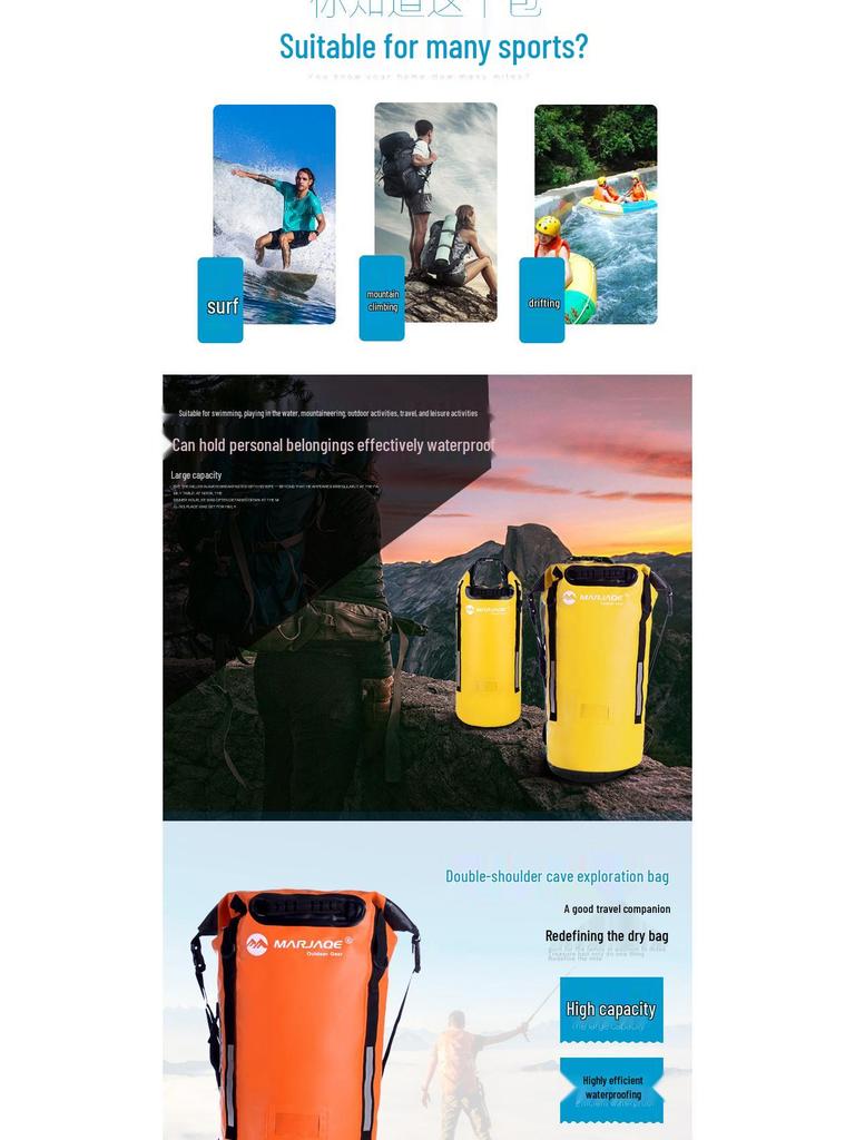 MARJAQE1616 Водонепроницаемый рюкзак на два плеча для каньонинга - 40 л Профессиональное снаряжение для приключений на открытом воздухе