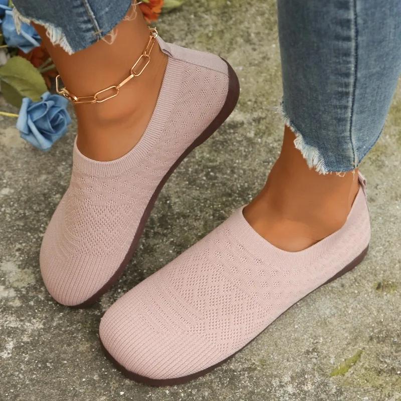 Female Shoes On Sale 2024 Slip On Women's Flats Autumn Round Toe Breathable Mesh Solid Solft Sole Casual Comfortable Flats Shoes