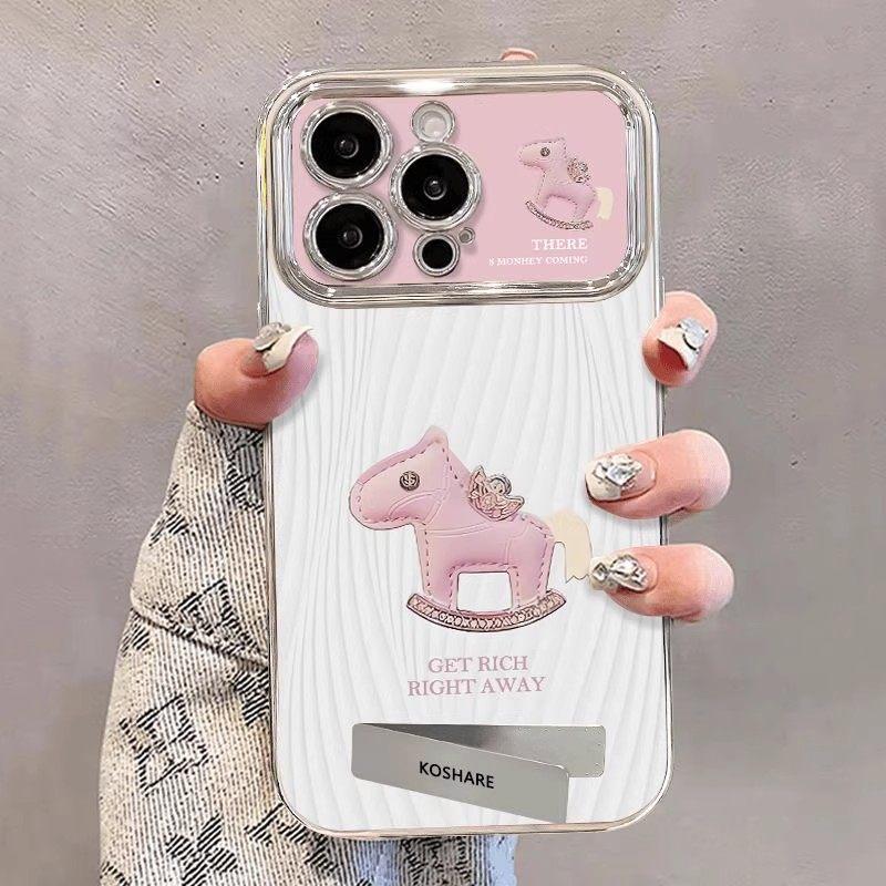 Pink diamond pony is suitable for Apple mobile phone case 17promax new 16promax cartoon electroplating