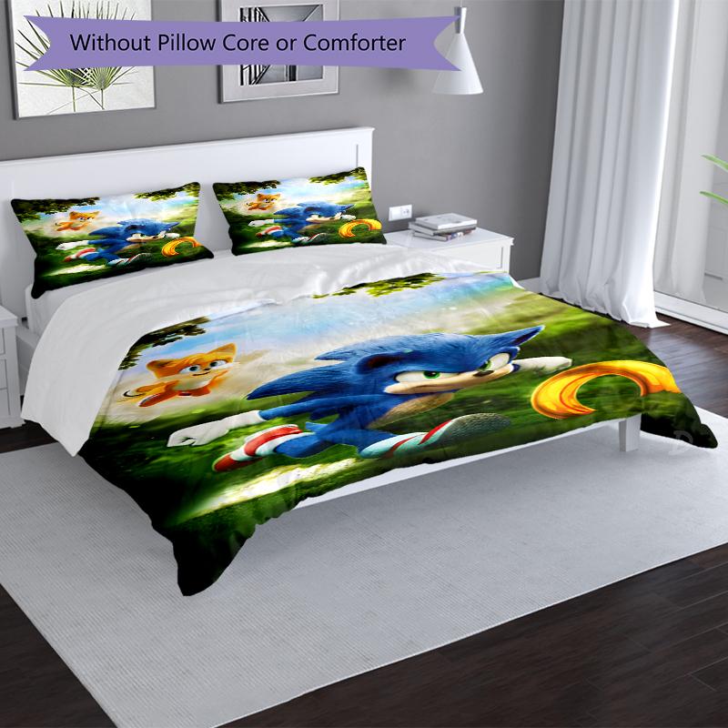 Sonic Adventure Design Bed Bedding Set 1 Duvet Cover + 2 Pillowcases Soft Breathable Household Bed Linens