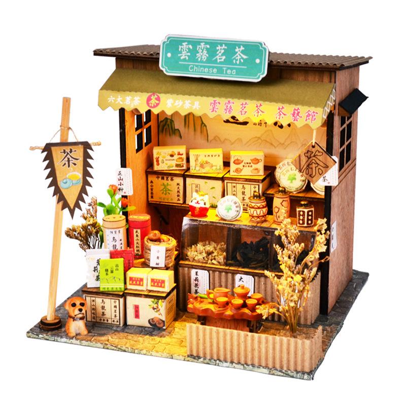 Chinese Retro Style Diy Hut, Wooden Hand-Assembled Building Street View Model House Creative Gift