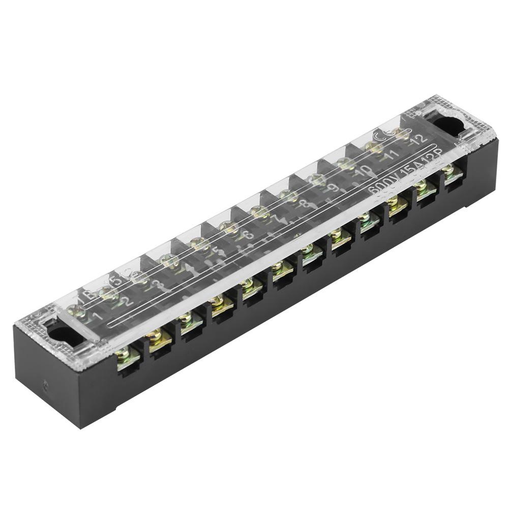 5pcs Dual Row 12 Positions 600V 15A Screw Terminal Block Pre insulated Terminal Barrier Strip