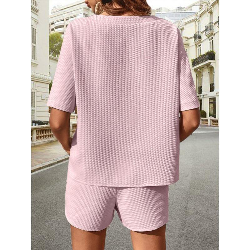 Women S Short Sleeve Two Piece Set Fashion Casual Tops Shorts