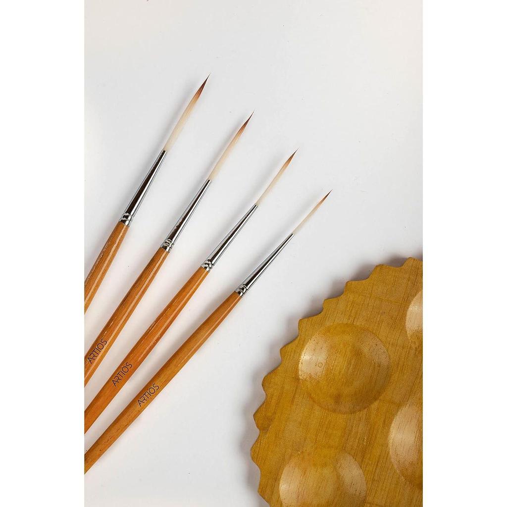 Fine Detailing Brush Set for Painting - Long Liner Rigger Set of 4 With Holder for Acrylic, Oil, Watercolor & Gouache