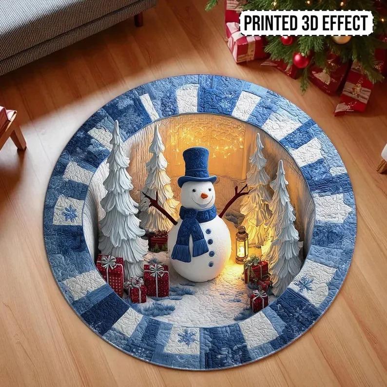Santa Claus Sled Round Door Mat Carpet Christmas Tree Rug Snowman Round Carpet Bedroom Mat Festival Home Decoration Floor Mat