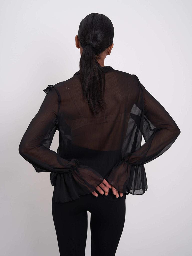 Стильная европейская и американская блузка с завязками, пышными рукавами и оборками, V-образным вырезом - однотонный женский весенний топ