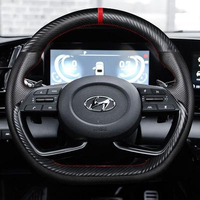 Для Hyundai Tucson Elantra Sonata Ручная прошивка Нескользящая Углеродное волокно Кожа D-образная автомобильная крышка рулевого колеса