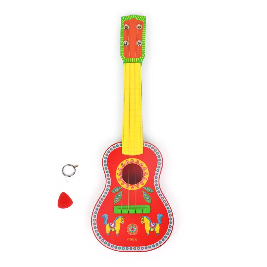 DJECO Ukulele музыкальный инструмент игрушечная гитара мини-гитара игрушка укулеле 4 струны обучающая игрушка музыкальное представление Монтессори 3 года Рождество