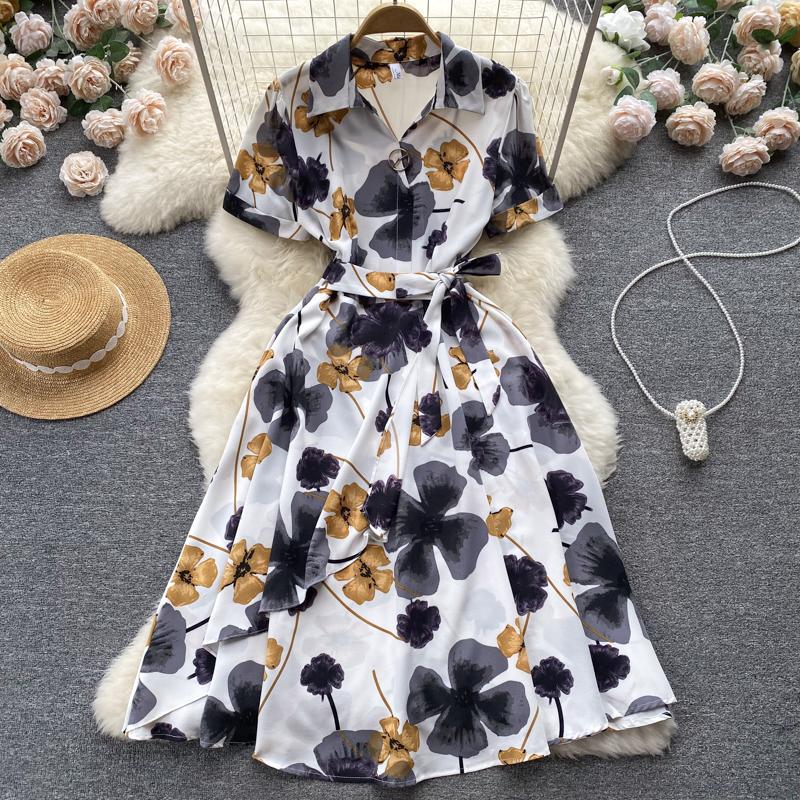 RUGOD Платье в праздничном стиле на шнуровке с принтом на талии. Летнее женское шикарное французское платье средней длины с короткими рукавами.