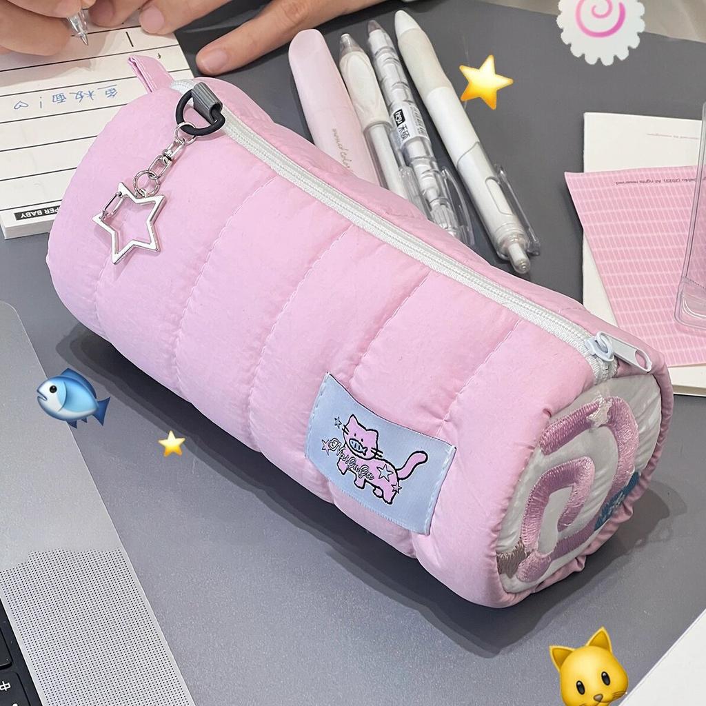 Розовый чехол-карандаш в рулоне для полотенец Kawaii, мягкая сумка для хранения ручек, косметичка, мультяшная большая вместимость, студенческие канцелярские принадлежности, школьные принадлежности