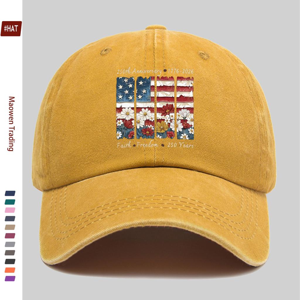 pc American Flag and Floral Pattern Printed Baseball Cap th Anniversary of American Independence Day Printed Decorative Hat