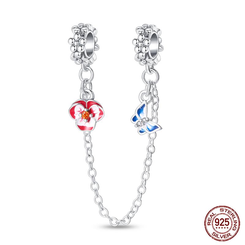100% 925 Silver Butterfly Flower Blue Zircon Charms Beads Fit Qikaola 925 Bracelets Exquisite DIY Jewelry Gift