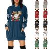 Women's Christmas Print Long-Sleeved Hooded Pocket Pullover Dress